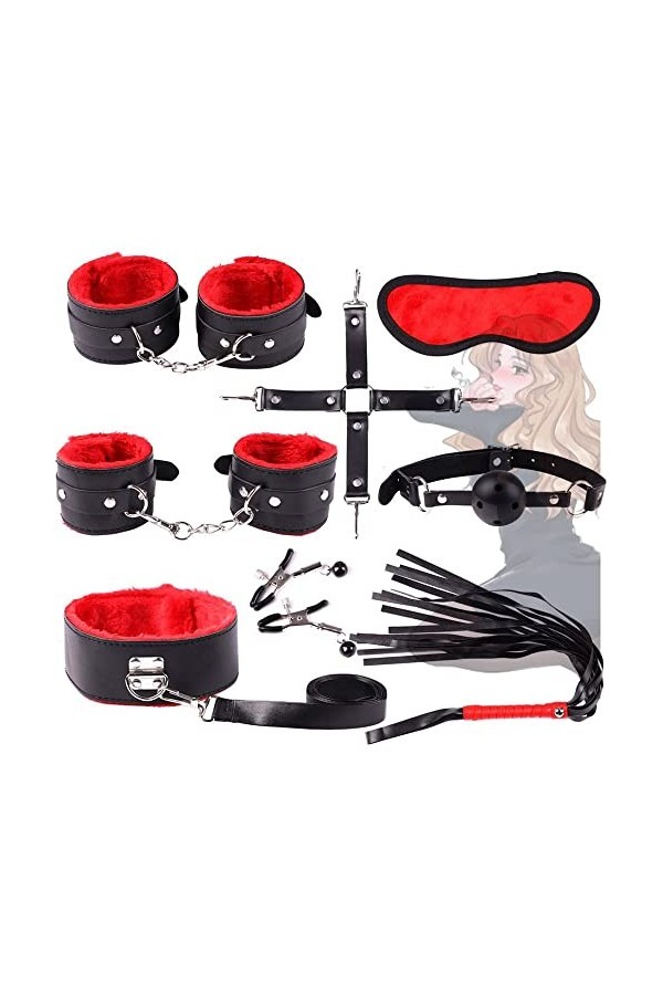 SexReaper 8 pièces Couple été Cuir Costume Couple vêtements Accessoires Sport Fitness Fournitures Rouge 