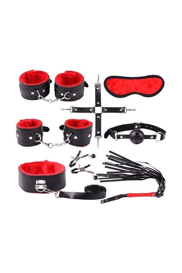 SexReaper 8 pièces Couple été Cuir Costume Couple vêtements Accessoires Sport Fitness Fournitures Rouge 