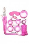 B D S M Costume Accessory Kit - 7 Piece Set with/Blindfold Necklace Handcuffs Ankle Cuffs Whip rose 