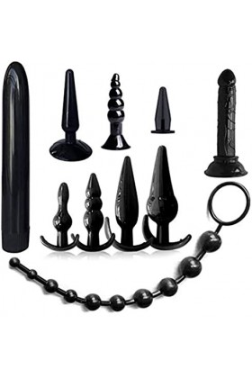 HUNTVE B - S - D - M Noir Silicone Masseur Starter Accessories Kit Relax Toy Coach Kit 10 pièces 
