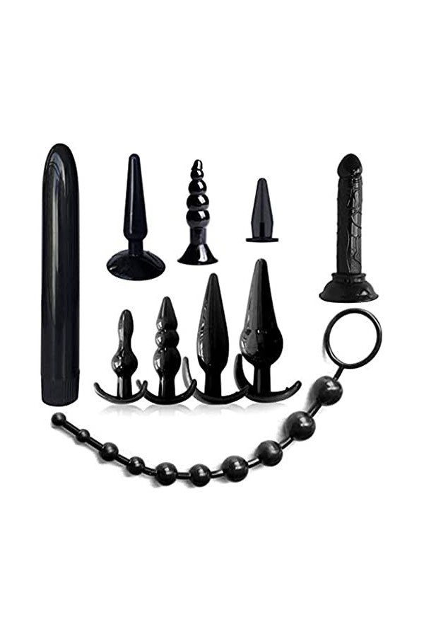 HUNTVE B - S - D - M Noir Silicone Masseur Starter Accessories Kit Relax Toy Coach Kit 10 pièces 