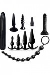 HUNTVE B - S - D - M Noir Silicone Masseur Starter Accessories Kit Relax Toy Coach Kit 10 pièces 