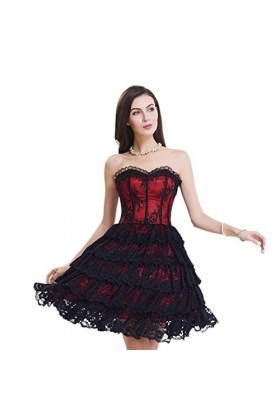 Body Court Robe Sexy en Dentelle avec Panneau Rouge XL 