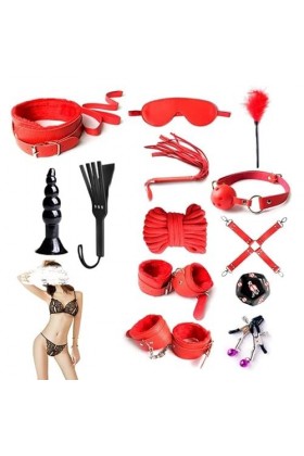 Masquerade Dress Up Sexy Pyjama Party SM Sangles de retenue Ensemble de 10 pièces rouge 