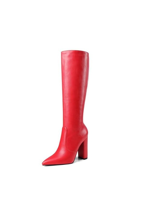 WOkismD 10CM/3.93IN Bout Pointu Élastique Haut Talon Grande Taille Genou-Haute Bottes Sexy Discothèque Performance Pole Danse