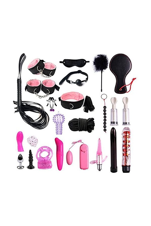 23Pcs Böñdäge Šêxuelle Adulte Outil de Bandage En Cuir Cosplay Kits de Nouveauté Kit de Cosplay Bandage de Lit Mignon Queue d