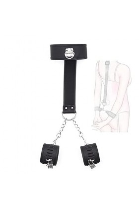 US-DXB Menottes à Manches réglables en Cuir Noir avec Sangle de Verrouillage