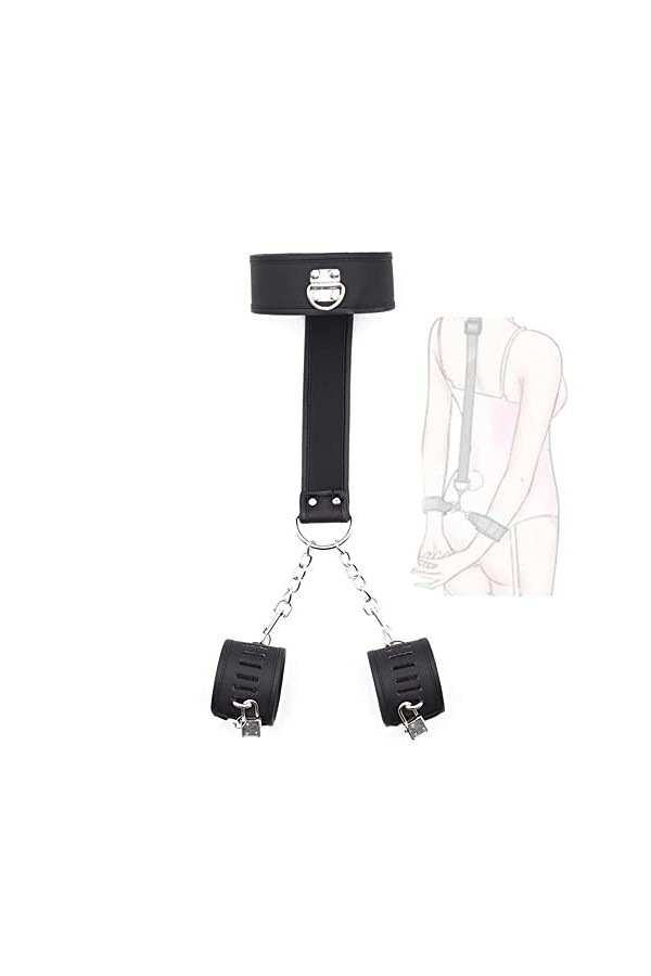 US-DXB Menottes à Manches réglables en Cuir Noir avec Sangle de Verrouillage