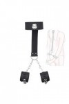US-DXB Menottes à Manches réglables en Cuir Noir avec Sangle de Verrouillage