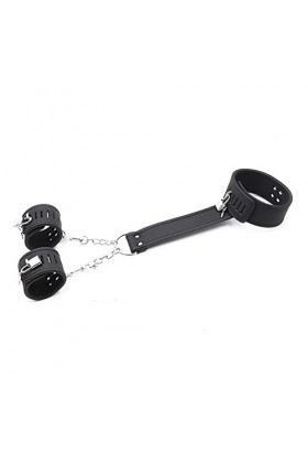 US-DXB Menottes à Manches réglables en Cuir Noir avec Sangle de Verrouillage