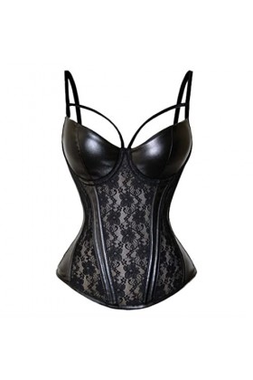 TaLcuS Corset Robe Femmes Sexy Dentelle Overbust Bustier Femme Corsets Noirs Push Up Corselet En Cuir Gothique Color : Svart