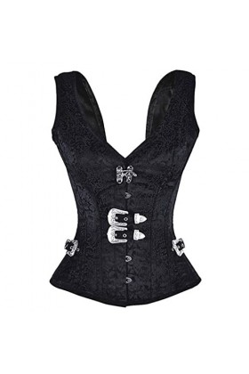 TaLcuS Vintage Steampunk Bustier Gilet Gothique Corselet Femmes Bustier Corsets et Bustiers Sexy Noir Floral Color : Svart, 