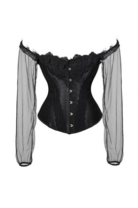 TaLcuS Corset Femme Corset Top Costume Sexy Steampunk Gothique Dentelle Corset À Manches Longues Color : Svart, Size : XXL c