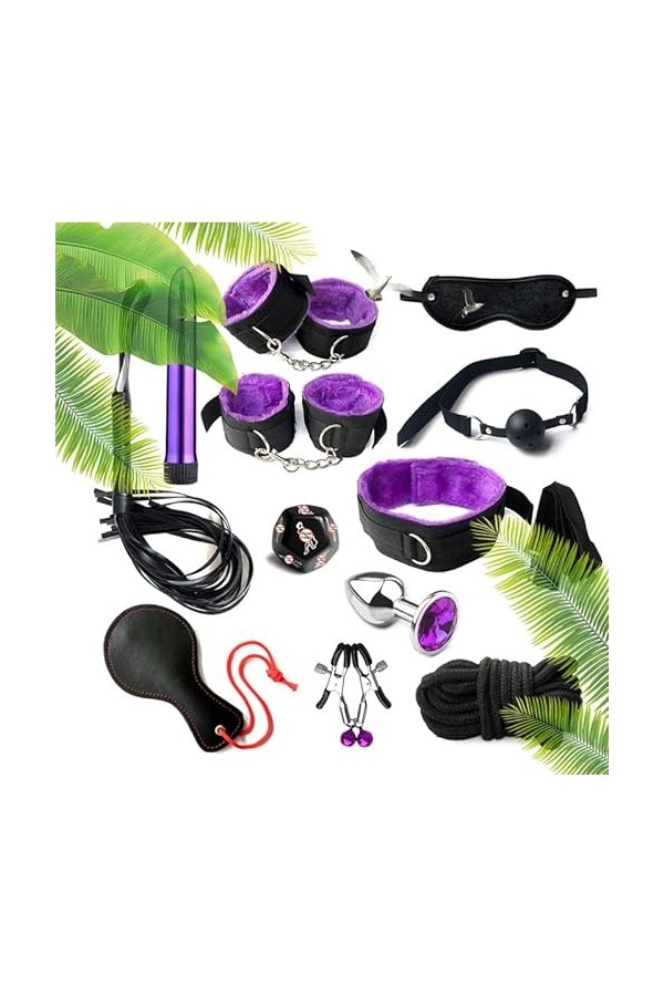 12 pièces Šêxūál Couples Dress Up Toy Accessory Set Gift Sports Home Training Kit - Purple and