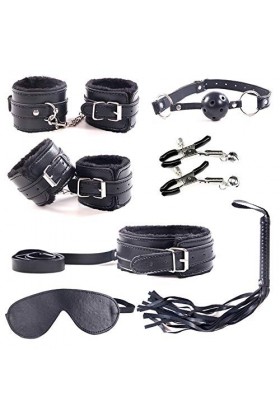 7 PCS étui en cuir, couple amusant partie accessoires de jeu, cadeau de Noël couleur: noir 
