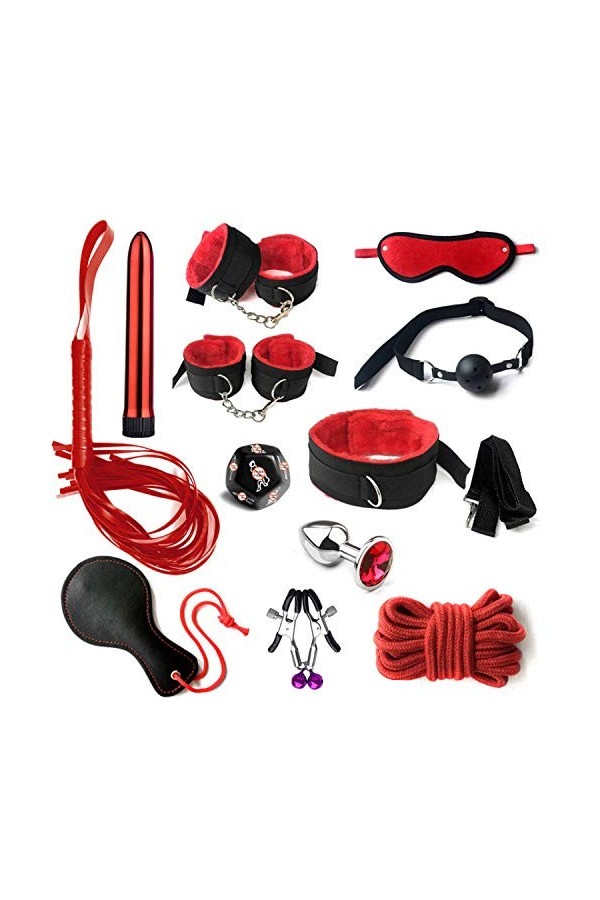 CPXZYU Mode 12Pices-Set de Kit Vêtements Retenue Fourrure Corps Jouet Sexy Programme Femme Menottes Šex Adulte Toy Lit Yoga D