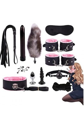 SexReaper Lot de 12 Accessoires de scène en Cuir de Haute qualité avec Queue de Renard en Peluche Rose 
