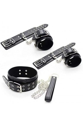 Bracelet en Cuir Noir Anneau de Pied Ensemble de Combinaison de Manches de Cou Jouet