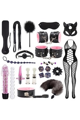 PRAQIA Fouet à Pompon en Cuir Multifonctionnel Party Toys Cosplay Costume Accessories 23pcs 30-16 Rose 