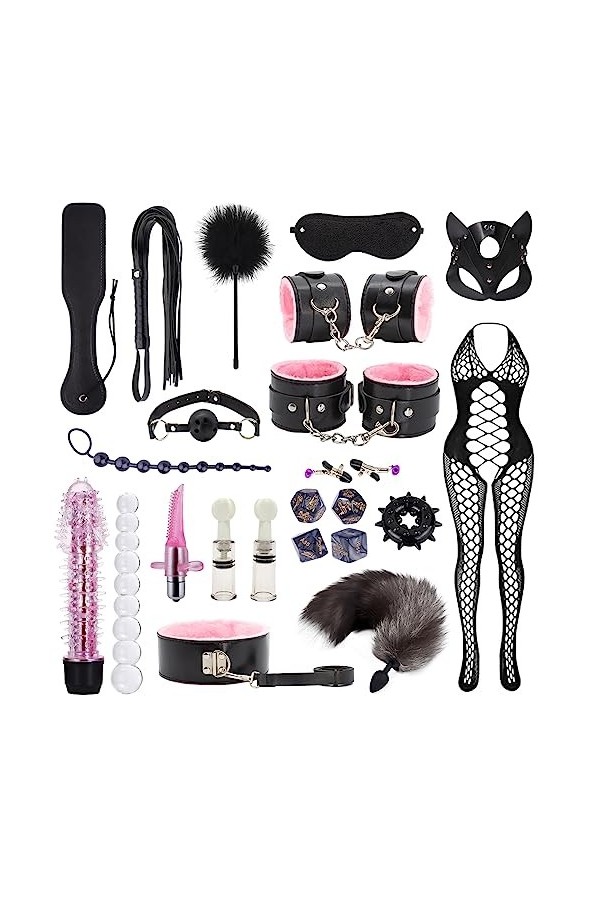 PRAQIA Fouet à Pompon en Cuir Multifonctionnel Party Toys Cosplay Costume Accessories 23pcs 30-16 Rose 