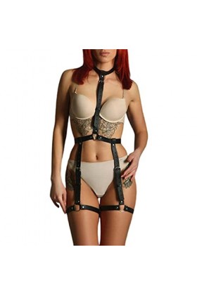 UTHTY Punk Taille Ceinture Corps chaîne Femmes Faux Cuir Harnais Rave vêtements Tour de Cou chaîne holographique Cage Ceintur