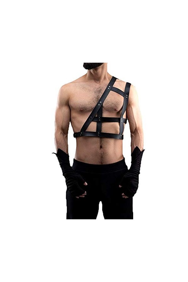 Harnais à lanières Crop Top Hommes Corps Poitrine Harnais Ceinture En Cuir Une Épaule Gothique Punk Ceinture En Cage Boucle R