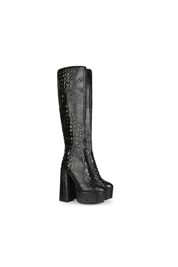 WOkismD Femmes 14.5CM / 5.7IN Bottes Talon Épais Talons Hauts Sur Le Genou Bottes Sexy Discothèque Pole Danse Haut Talon Sur