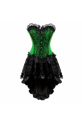 Josamogre Corset Jupe Bustier Robe Femmes Sexy Dentelle Floral Guêpière Lingerie Grande Taille Halloweenn Vert Noir XL
