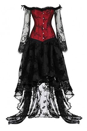 Femme Princesse Renaissance Corset Floral Manches Froncées Elegant Halloween Costume - - Small