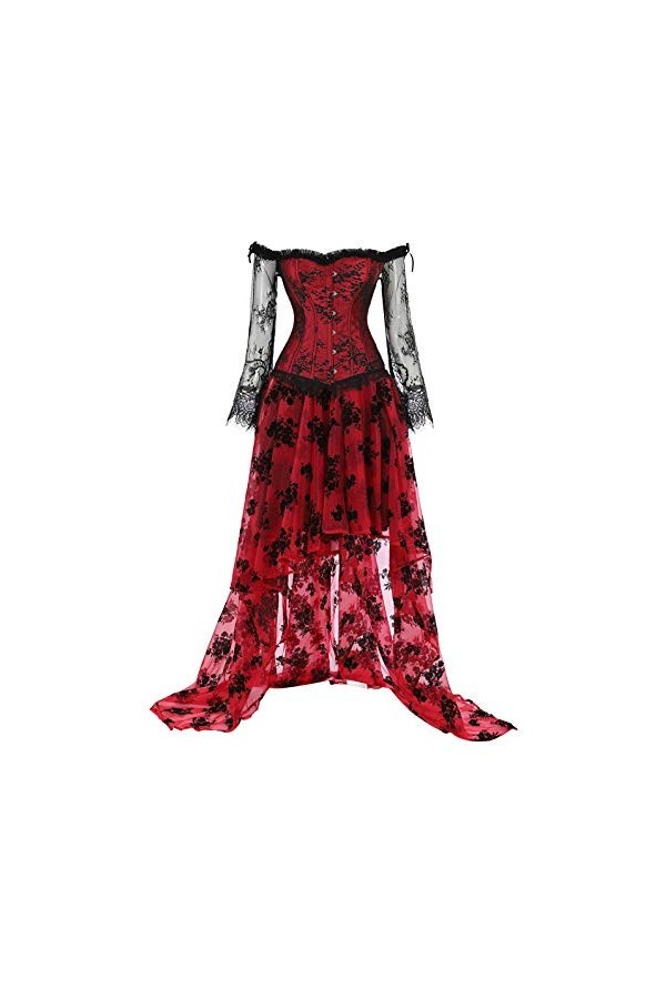 Femme Princesse Renaissance Corset Floral Manches Froncées Elegant Halloween Costume - - Small