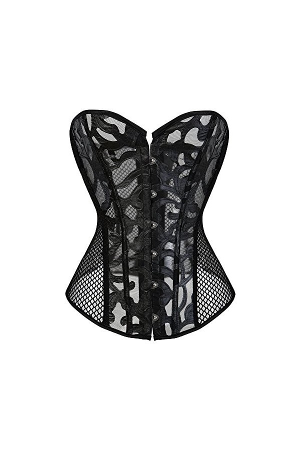 Bustier Corset Top Sexy Lingerie Ensembles Noir Satin Taille Cincher - - Taille XL