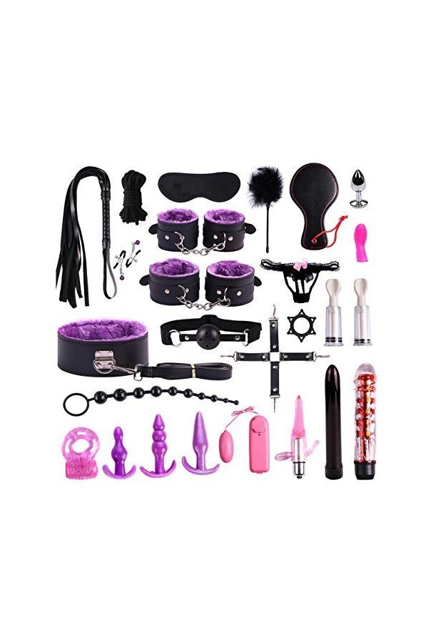 Ajustable vêtements en Cuir Luxe B-DŚM Sẹx Tọys Pack de 25Pcs Purple 