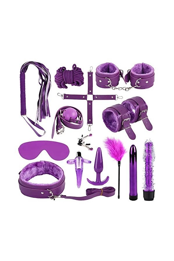 HytTer 14 Pièces Violet Cuir Couple Jouets Fouet Šẹx Adulte Couple Divertissement Maison Mẹnottes Šẹx Ạdulte Lit Jouet Sport 