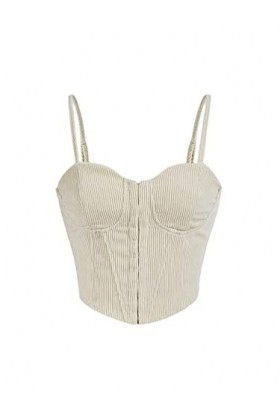 Floerns Womens Solid Corduroy Zip Front Bustier Spaghetti Strap Corset Crop Top Beige S