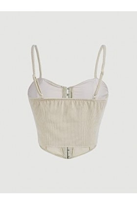 Floerns Womens Solid Corduroy Zip Front Bustier Spaghetti Strap Corset Crop Top Beige S
