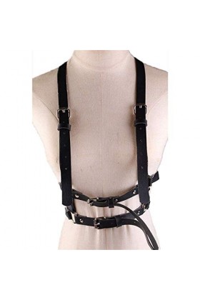 Chaîne de Corps Ceinture de Harnais de Poitrine Ajustable Punk en Similicuir Brillant pour Femmes avec Joints toriques Ceintu