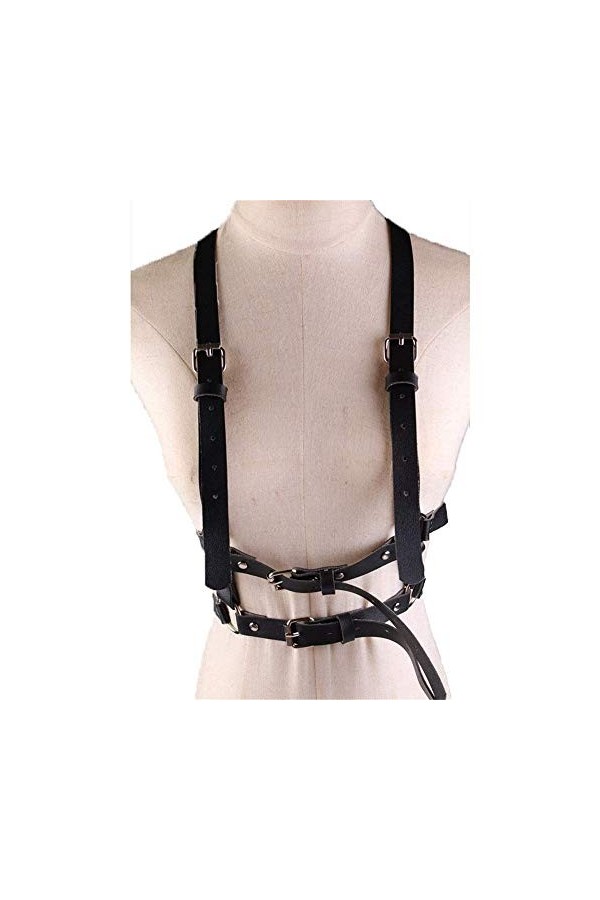 Chaîne de Corps Ceinture de Harnais de Poitrine Ajustable Punk en Similicuir Brillant pour Femmes avec Joints toriques Ceintu