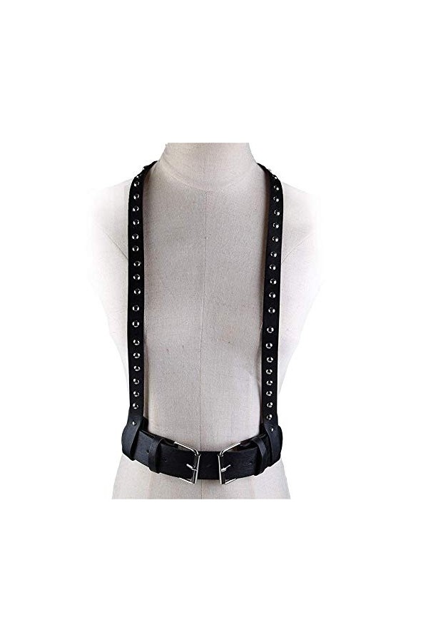 Chaîne de Corps Unisexe en Similicuir Punk réglable Ceinture de Harnais de Poitrine avec Goujons décor Fantaisie discothèque 