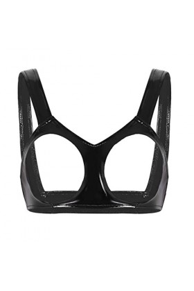 JEATHA Soutien-Gorge Femme Sexy Ouvert Poitrine Bra en Faux Cuir Wetlook Harnais De Poitrine Lingerie Tentation Underwear S-4