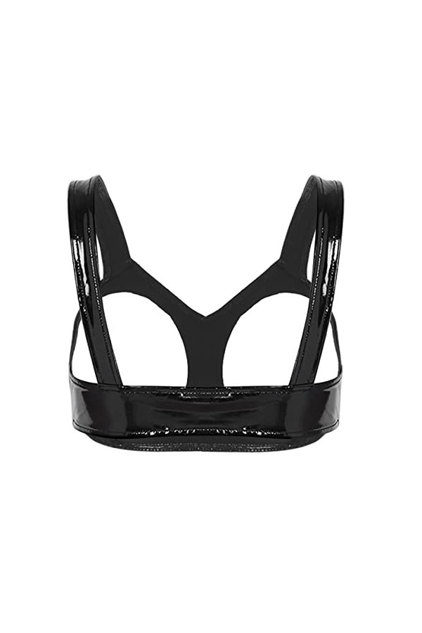 JEATHA Soutien-Gorge Femme Sexy Ouvert Poitrine Bra en Faux Cuir Wetlook Harnais De Poitrine Lingerie Tentation Underwear S-4