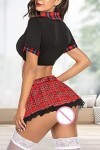 Rayson Lingerie Sexy Femme Coquine Hot Décolière Ensemble Plissée à Carreaux pour étudiantes Déguisement écolière Cosplay Co