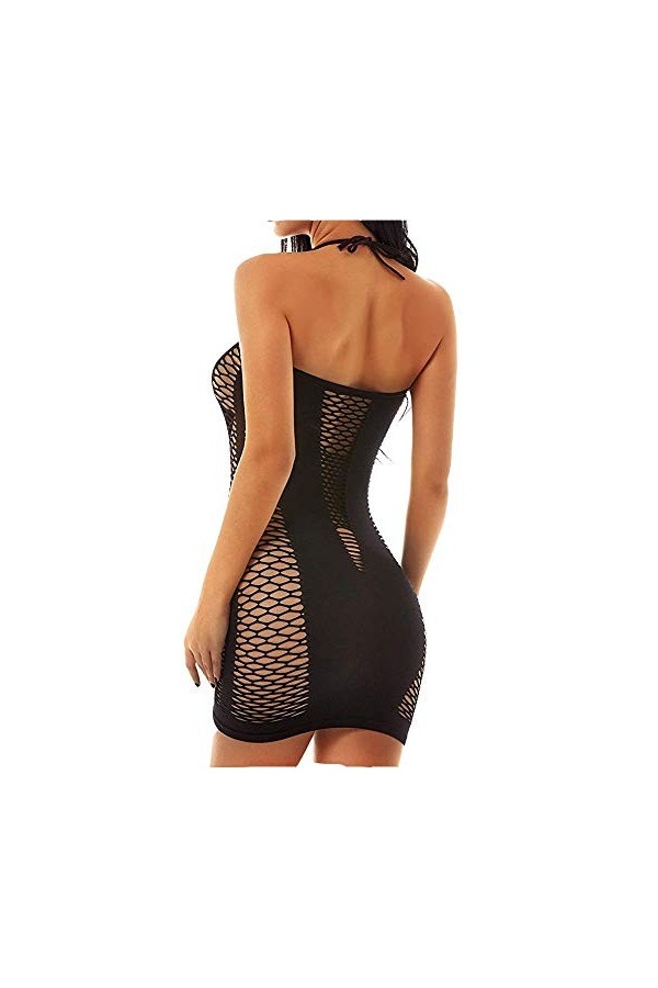 LOVELYBOBO 2-Pack Fond de Robe Femme Mini Robe en Résille V-orné Chemise de Nuit Jupon Elégant Courte Bretelle Réglable Noir