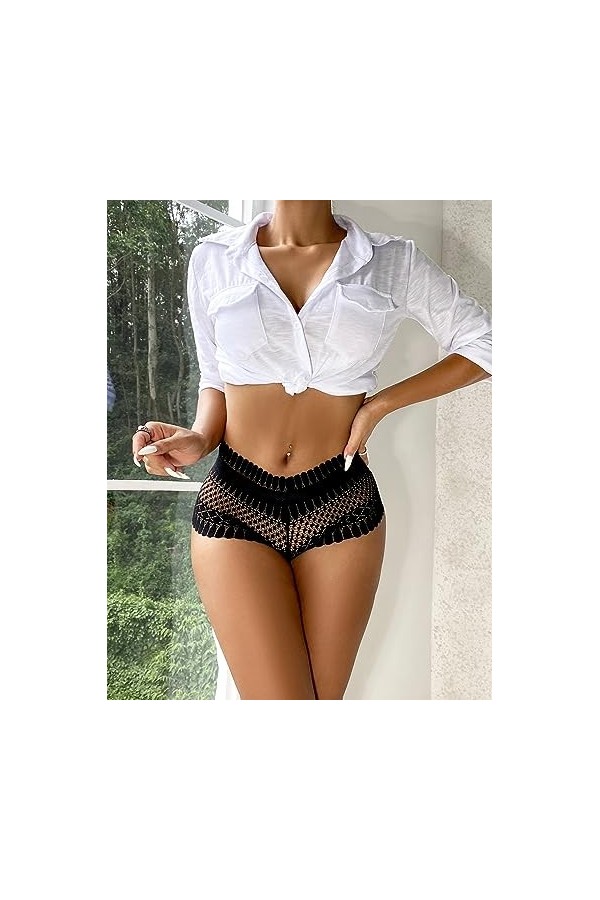 ohmydear Culotte Femme Sexy String Plume Taille Moyenne Slip Tanga Grande Taille sous-vêtements Femme Hipster Panties Tongs