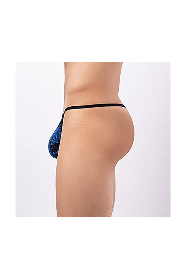 Générique Hommes Sexy Solide Couleur Respirant Taille Basse Tricoté Dentelle String String Briefs Costume Homme Sexy Hot Blu