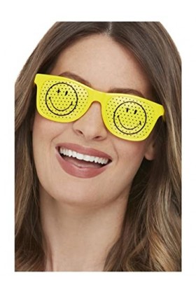 Smiffys 52329 Lunettes Smiley Rave Licence Officielle Mixte Adulte, Jaune, Taille Unique