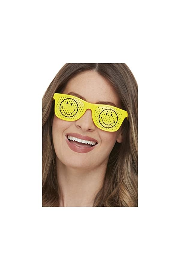 Smiffys 52329 Lunettes Smiley Rave Licence Officielle Mixte Adulte, Jaune, Taille Unique