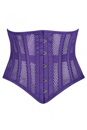 Corset robuste en maille pour femme avec baleines en acier, violet, 3XL