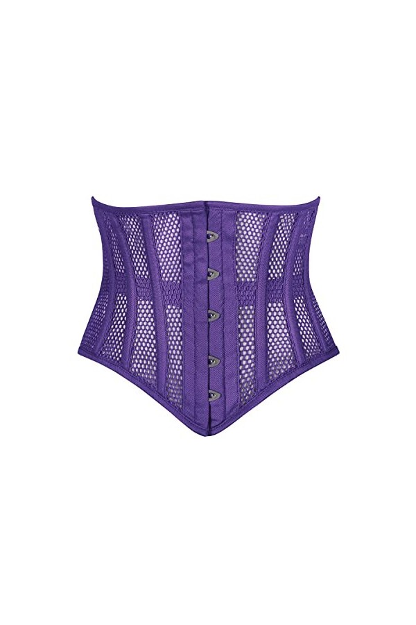 Corset robuste en maille pour femme avec baleines en acier, violet, 3XL