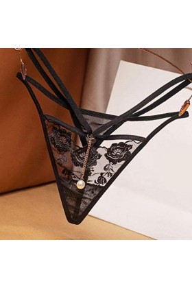 Générique Femme Sexy en Dentelle pour Tanga Femme Slips Culottes Strings Vêtements Noir Bas sous-vêtements Résille Pas de Str