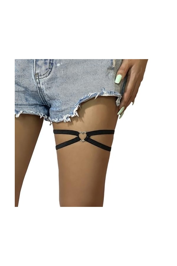 MISUVRSE Chaîne Jambe Fille Porte-Jarretelles Punk Chaînes Cuisse Chaîne Corps Noire Accessoire Corps Festival avec Petit Déc